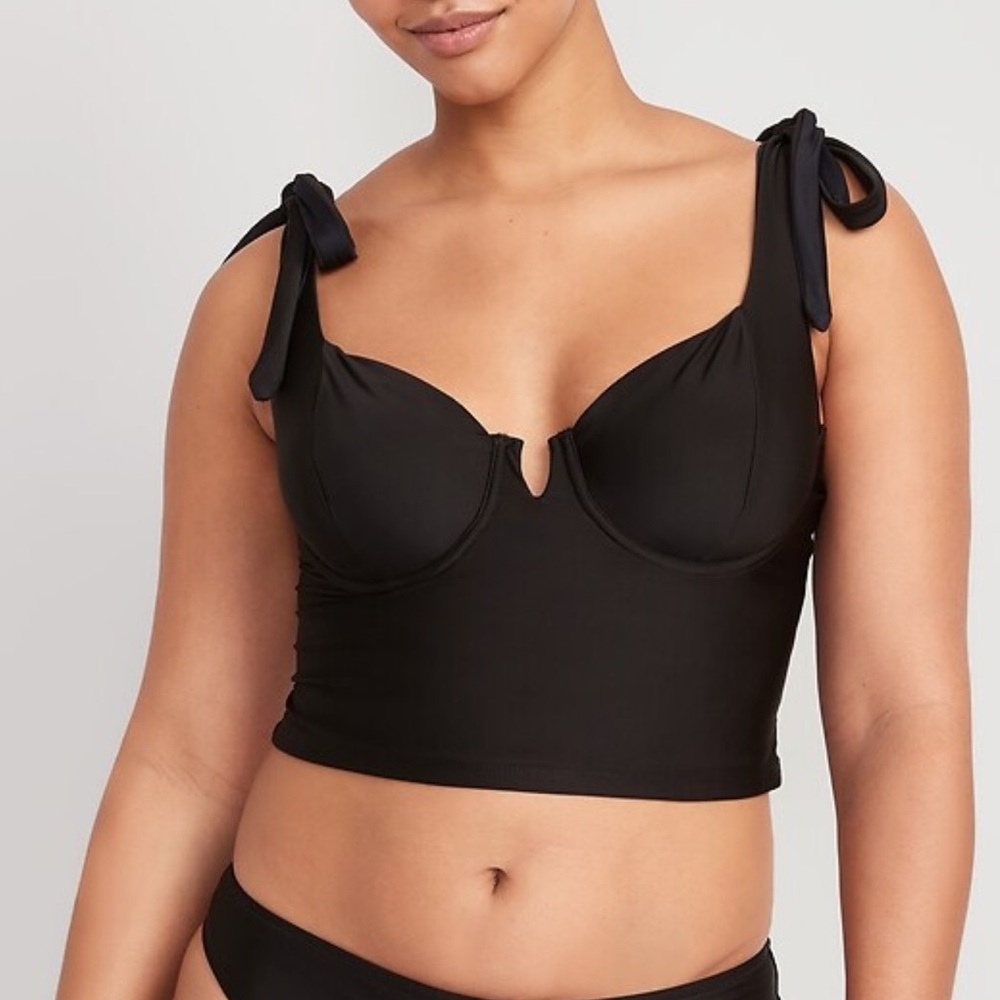 NEW! Old Navy Tankini Plus 3X Underwire Lightly Padded Tie Straps Black Swimwear